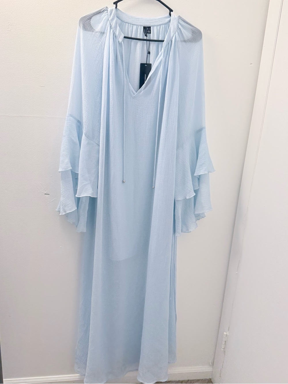Nordstrom Light Blue Ruffle Sleeve Maxi Summer sheer Dress can fit all sizes